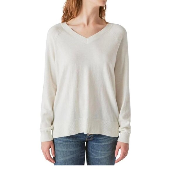 NEW Lucky Brand Women's Size M Beige V-Neck Sweater Cotton Blend - Picture 1 of 8